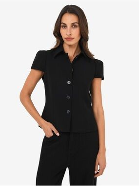 Forcast Black Short-Sleeve Ace Button Down Jacket